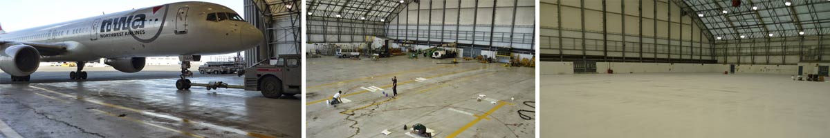 Airplane hanger floor restoration and coating